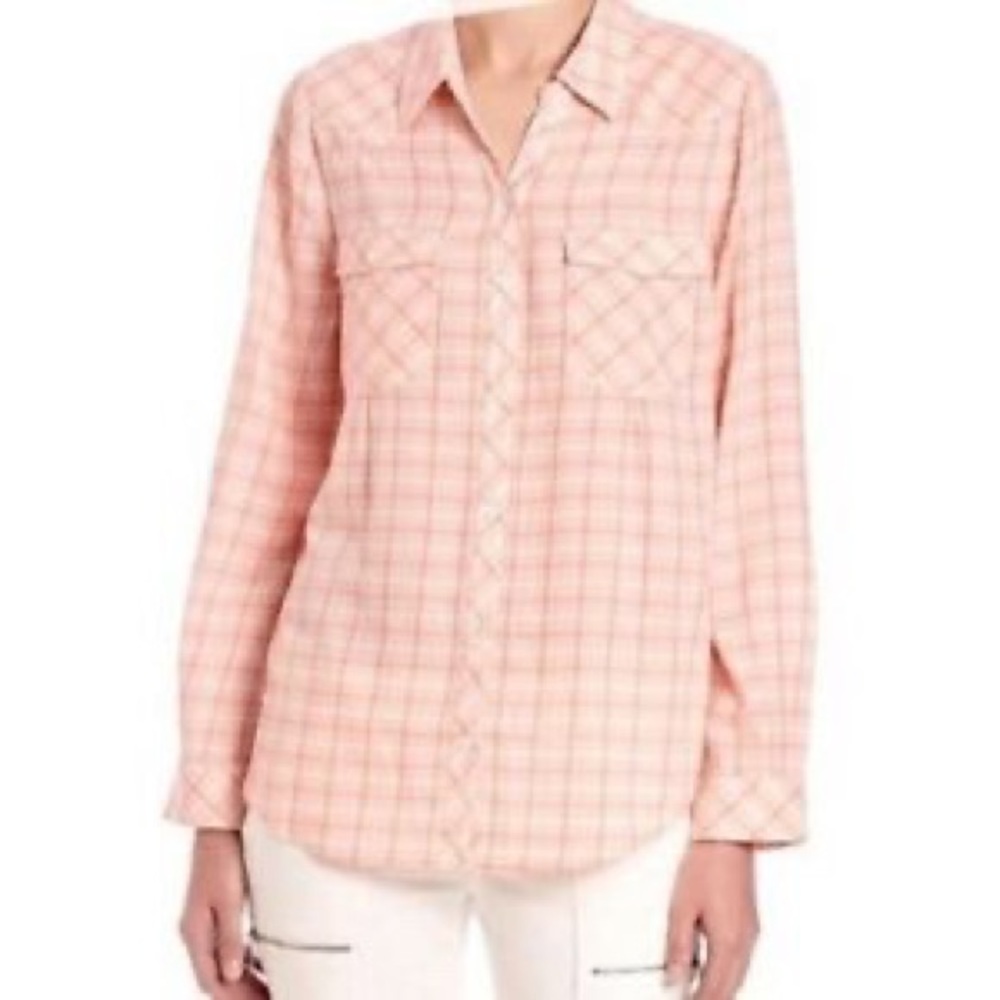 Joie Peach Plaid Button Down Top